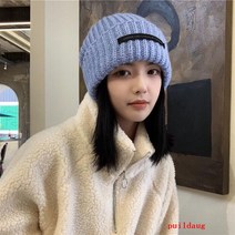 puildaug 모자 여성 가을/겨울 패치 큰 머리 랩 울 캡 조커 얼굴 작은 따뜻한 니트 캡 콜드 캡