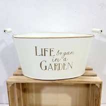 한소픈 라이프 가든 골드 타원 양철통 가드닝 정원 소품 인테리어용품 화분통 바스켓 수납함