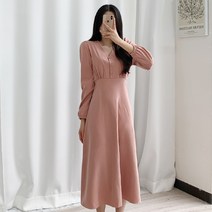 티데일리 여성용 앤비 반오픈 브이넥 롱 원피스