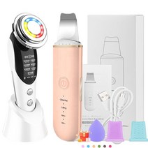 뷰티디바이스7in1 RF EMS 페이셜 리프팅 디바이스 LED 광자 페이스 마사지기 + 초음파 스킨 스크러버 진동, 05 White and Pink