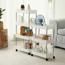주방 틈새 트롤리 이동식 바퀴 선반 틈새수납 다용도 슬라이딩 정리대 수납장 화이트 욕실 베란다 다용도실