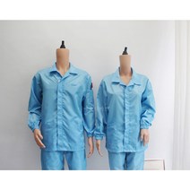 [제전사파리상의] 스카이블루 화이트 Y카라 방진복 크린룸 정전기방지 무진복 제전가운, M