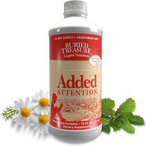 Buried Treasure - Added Attention GABA DHA 비타민 B 및 허브 블렌드로 키즈 학습 지원 만성 뇌 기능 단기 기억 행동 강아지선 473.2ml16온, [01] 일