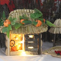 [Her1088] 호박넝쿨과 초가집 모형 가을 인테리어 전통 소품 시골풍경 호박모형 시골집, 호박넝쿨초가집+LED와이어전구(2m)