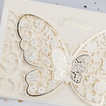 청첩장 바른손카드 1pcs 나비 레이저 컷 결혼식 초대 카드 인사말 사용자 정의 파티 호의 약혼 기념일 웨, 04 1pcs White Cover