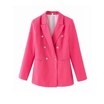 트위드재킷 우아한 세련된 버튼 블레이저 오피스 숙녀 포켓 자켓 캐주얼 여성 슬림 노치 정장 솔리드 핑크 걸스 시크 세트