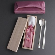 홍색 칠보 송학 각인 명품 은수저 99% 1벌 선물 세트, 청보자기-청주머니-인쇄X