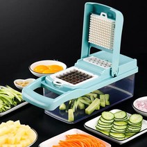 JINGHENG 야채 슬라이서 갈갈이 깍둑썰기 멀티 만능 다기능 채칼, 하늘색