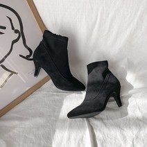 발편한 블랙 스웨이드 스틸레토 스판 7cm 여성 앵클 부츠 245