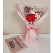 [꽃치다] 크리스마스꽃다발 크리스마스여자친구 아내 크리스마스선물 연말선물, 쇼핑백추가, 분홍