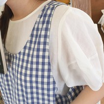 방가지똥 앞치마 통원피스 블루체크 워싱면 앞치마
