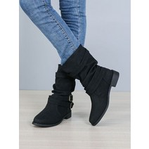 승마부츠 롱부츠 숏부츠 여성용 가죽 미드 카프 라이딩 부츠 레트로 패션 벨트 버클 가을 겨울, [09] 43, [01] Black