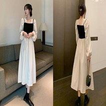 단아한 여성 베이직 롱 긴팔 원피스 우아한 오피스 데일리 룩 사계절 캐주얼 플레어 레이어드 드레스 캠핑 피크닉 여행 20대 브이넥 하객 결혼식 피로연 가을 겨울 홈웨어 이지 웨어