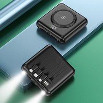 미니 외장 배터리 Qi 무선 케이블 LED 조명 포함 20000mAh, Black, 10000mAh