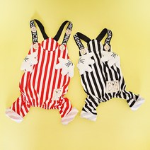 [대봉샵] 강아지 올인원 멜빵바지 미키핸드 S-2XL 스트라이프강아지옷 고양이옷 2color, 레드