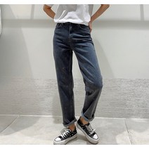 코지 여자 캐주얼 귀여운 미니 포인트 패턴 일자 데님팬츠