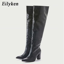 니하이 롱 첼시 부츠 새로운 스타일 여성 청키 하이힐 디자이너 신발 마이크로 가죽 하비