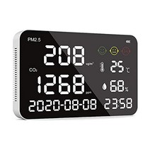 이산화탄소 검출기 Langkou 고정밀 이산화탄소 농도계 co2 모니터 측정기 CO2온도습도 3-in-1 공기질 측정기 3.5 인치 컬러 스크린 실내 옥외 사무실 차용