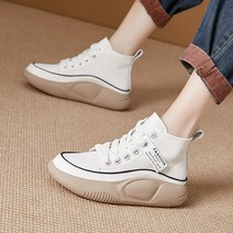 도오빠 몽탑 여성 가죽 하이탑 스니커즈 3CM 키높이 통굽 미들힐 무지 쿠션 발편한 운동화 사계절 스포츠 여자운동화 여자스니커즈
