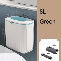 8L 벽에 장착 된 쓰레기통 뚜껑 부엌 캐비닛 문 교수형 폐기물 저장 자동차 휴지통 쓰레, 01 Green