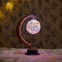 [여로] 초승달 라탄볼 LED 무드등(건전지) (레인보우) LED 취침 홈데코 인테리어소품 인테리어등 티라이트 조명 수
