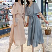 쉬폰 볼륨소매 팔뚝살커버 원피스 플레어라인 허리끈 j66 여름 여성 블랙 플라워 스퀘어넥 롱 나시
