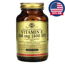 솔가 천연 원료 비타민E 400IU (268mg) 비건 비타민 영양제 1통 100개 알약, 1병, 100정