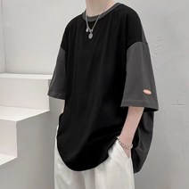 남자 학생 박스티 반팔티 캐주얼룩 코디 배색 소매 남자 시티보이룩 남성반팔티 스트릿 데일리룩 여자