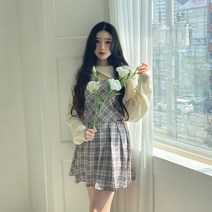 크롭 니트 볼레로 체크 뷔스티에 원피스 세트