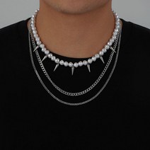 펑크 레이어드 더블 체인 찡 진주 목걸이 A027