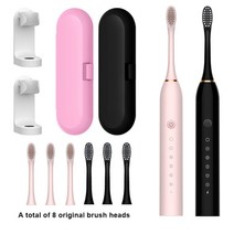 사회초년생선물전동칫솔 여행휴대칫솔 구강건강 초음파자동 usb ipx7 방수 여행 상자 홀더 헤드, 블랙핑크 4헤드세트