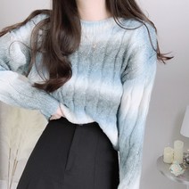 라운드넥 꽈배기 루즈핏 그라데이션 나염 니트
