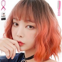 가발위드 단발 웨이브 투톤 통가발 엔이+가발걸이1개+가발전용빗1개+가발망1개 세트상품, 블랙오렌지, 1세트