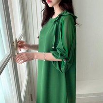 어깨 곱창 라운드원피스 1099646DRESS 면원피스 베이지 Beige 블랙 Black 초록 Green 핫핑크 Hot pin