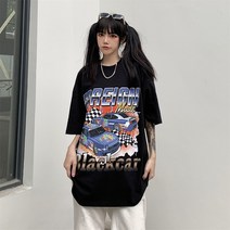 아메리칸 레이싱 프린트 문자 티셔츠 남녀 트랙탑