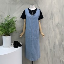 행복여[신상무배]메이크 단추 포인트 데님 청 원피스