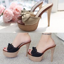 가보시 리본 여성 뮬 슬리퍼 킬힐 샌들 여름 하이힐