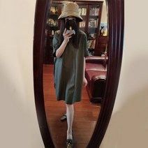 여성 프렌치 구제 키작녀 스위트 미디 원피스 여름 고퀄리티 루즈핏 티샷 스커트