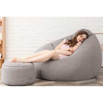 빈백 쿠션 마약 소파 1인 소파 안락 의자 원룸 거실, B 린넨브라운+풋스툴7.0KG 125x130