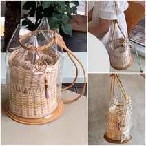 원형 라탄 가방 만들기 풀 세트(투명 PVC가방+파우치+태슬장식 포함) 라탄키트 DIY 공예 재료 취미(무료 동영상 제공)