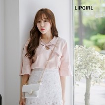 립걸브이넥 리본 프릴 블라우스