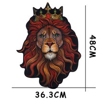 왕관호랑이 대형와펜 자수 패치 라이온 데님 재킷 의류 수선 리폼 패치 아플리케, 암갈색 프린트 라이온, 1개
