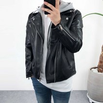 엠클로 후드 탈부착 레이어드 가죽 라이더 자켓 남여공용 1컬러