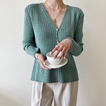 데일리앤 베이직 여성 가을 골지 브이넥 니트 가디건 세레네