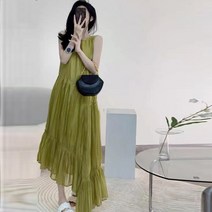 밑단플리츠 그린 비치 바캉스룩 롱원피스 프린트 프릴 쉬폰 레이스 여름 휴가 해변 여성원피스