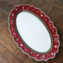 도자기식판 성인식판 다이어트 다이어트식판 가정용 레드 크리스마스, 9.Oval Plate