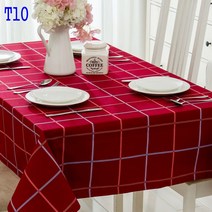 SKANDSALO 식탁보 모던 체크무늬 심플 도트 스트라이프 순면 캔버스 티테이블보 성탄 인테리어 테이블 천다기, T10-체크-레드, C15-140*240