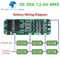 레귤레이터 3s 20a 리튬 이온 리튬 배터리 18650 충전기 pcb bms 보호 보드 드릴 모터 12.6v 리포 셀 모듈 64x20x3.4mm