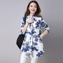 플라워 블라우스 꽃무늬 셔츠 중국 스타일 코튼 린넨 여성 화이트 긴팔 레트로 프린트 롱