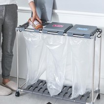 바퀴달린 쓰레기통 봉투걸이 분리수거함 재활용통 재활용쓰레기통 재활용분리수거함 깔끔 추천, 2단